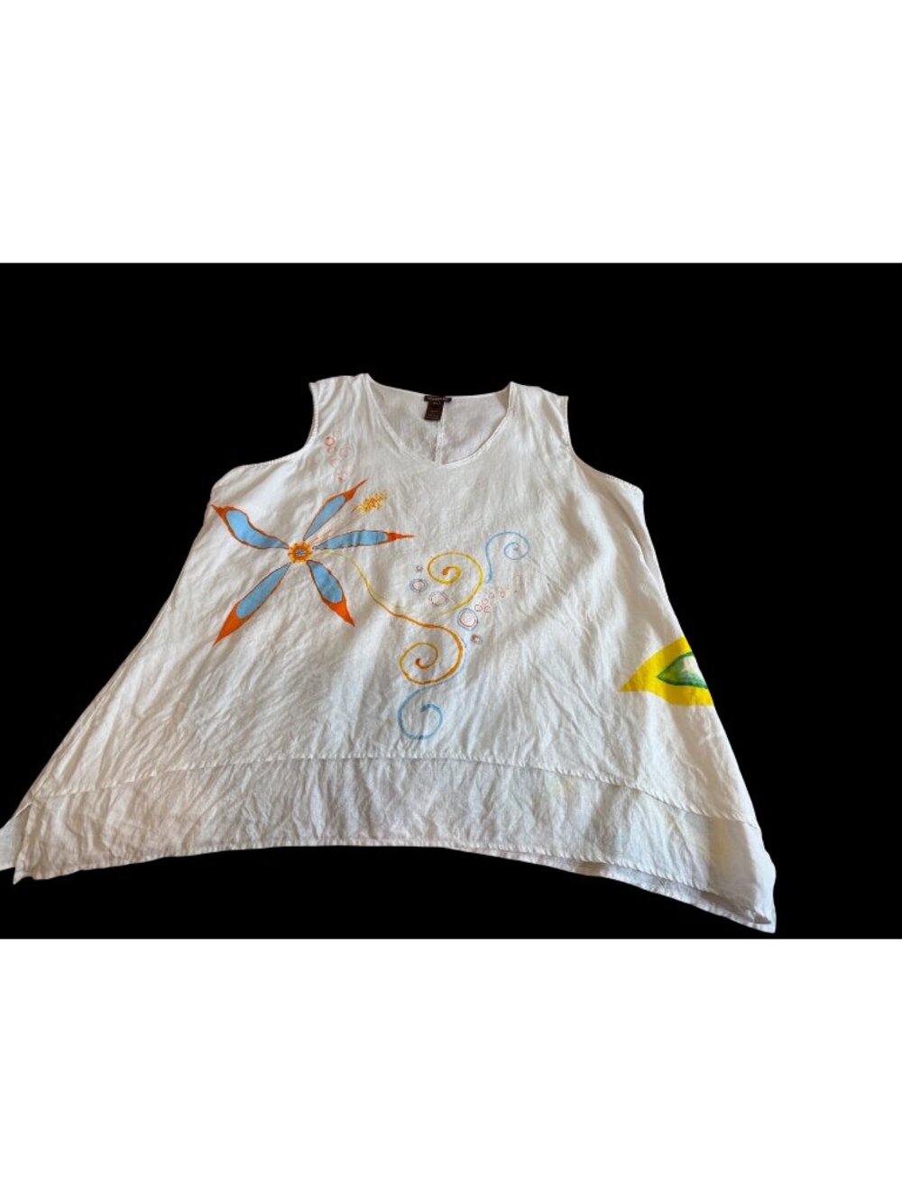 Artsy Hand-painted Womens Linen Tunic Top Floral Sz 2x Coastal Boho Chic Resort
